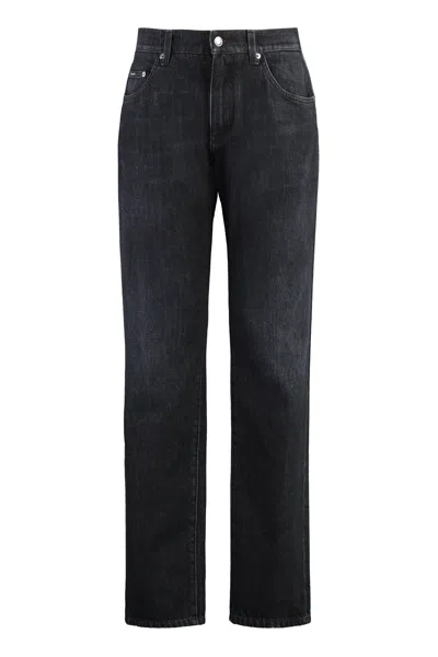 DOLCE & GABBANA MEN'S BLACK STRAIGHT-LEG JEANS WITH METAL ACCENTS AND 100% COTTON FABRIC