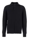 Dolce & Gabbana Men Black Sweater With Polo Collar And Back Logo Patch In Wool Man In Black