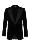 Dolce & Gabbana Peak Lapel Tuxedo Velvet Jacket With Padded Shoulders In Black