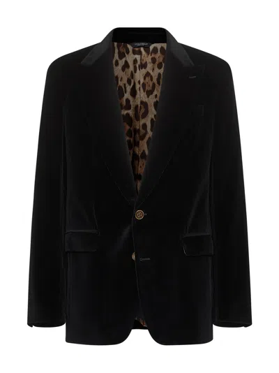 DOLCE & GABBANA DOLCE & GABBANA MEN BLACK VELVET SICILIA LIGHT SINGLE-BREASTED BLAZER
