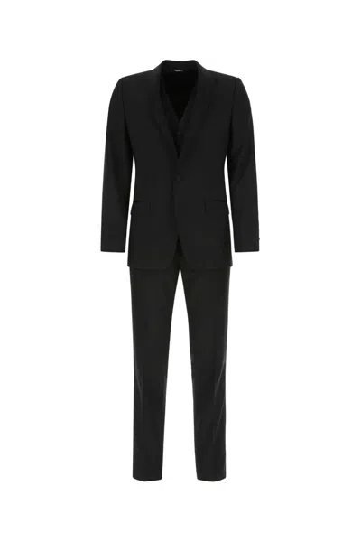 Dolce & Gabbana Men Black Wool Blend Tracksuit In Multi