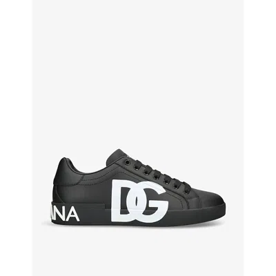 Dolce & Gabbana Portofino Logo-embossed Leather Low-top Trainers In Black/comb
