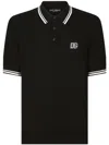 DOLCE & GABBANA MEN'S BLACK/WHITE COTTON POLO SHIRT WITH EMBROIDERED LOGO AND STRIPE DETAILING