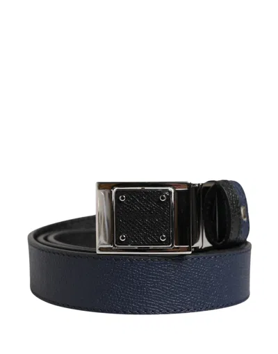 Dolce & Gabbana Men Blue Calfskin Leather Square Buckle Men's Belt