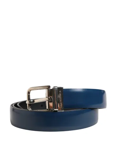 Dolce & Gabbana Men Blue Classic Leather Metal Buckle Men's Belt