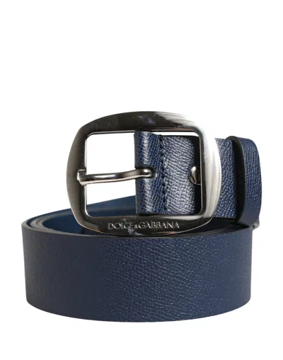 Dolce & Gabbana Men Blue Classic Leather Metal Buckle Men's Belt