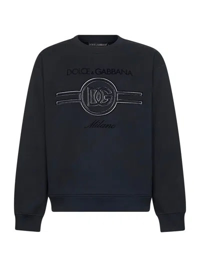 DOLCE & GABBANA DOLCE & GABBANA MEN BLUE JERSEY EMBROIDERED SWEATSHIRT<BR/>