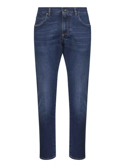 Dolce & Gabbana Men Blue Stretch Cotton Denim Slim Jeans