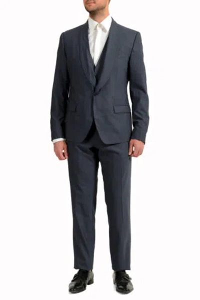 Pre-owned Dolce & Gabbana Men's Blue Wool One Button Three Piece Suit
