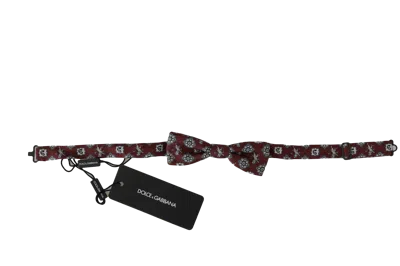 Dolce & Gabbana Men Bordeaux Maroon Lion Silk Adjustable Neck Bow Men's Tie In Multi