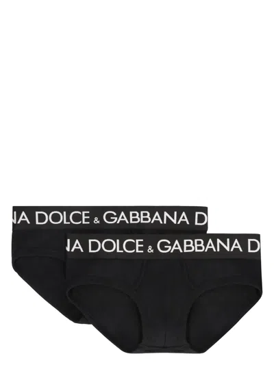 DOLCE & GABBANA MEN'S BRANDO SET OF TWO COTTON BRIEFS WITH LOGOED ELASTIC BAND