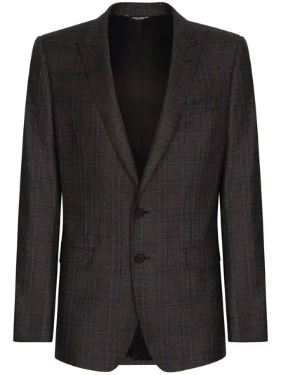 Dolce & Gabbana Men's Brown Checkered Blazer For Fw23