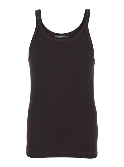 Dolce & Gabbana Men Brown Crew Neck Top With Ribbed Design In Cotton Man