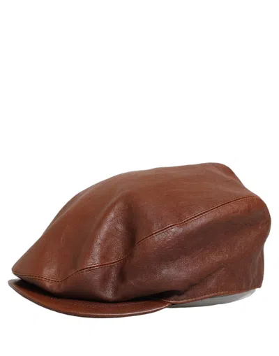 Dolce & Gabbana Men Brown Lamb Leather Newsboy Cloth Capello Hat
