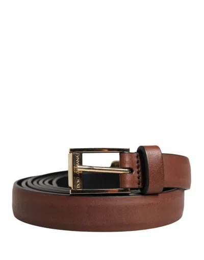 Dolce & Gabbana Men Brown Leather Classic Metal Buckle Men's Belt