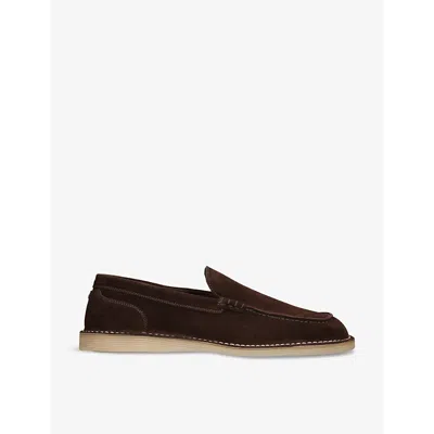 Dolce & Gabbana Logo-embellished Suede Loafers In Brown