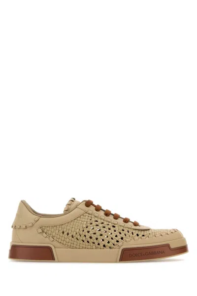 Dolce & Gabbana Cappuccino Leather Portofino Sneakers In Brown