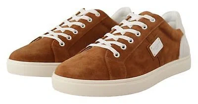 Pre-owned Dolce & Gabbana Men's Brown Suede Leather Low Top Sneakers Us8/10