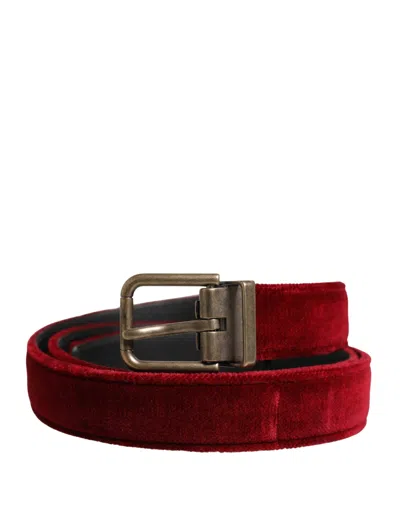 Dolce & Gabbana Men Burgundy Velvet Cotton Metal Buckle Men's Belt