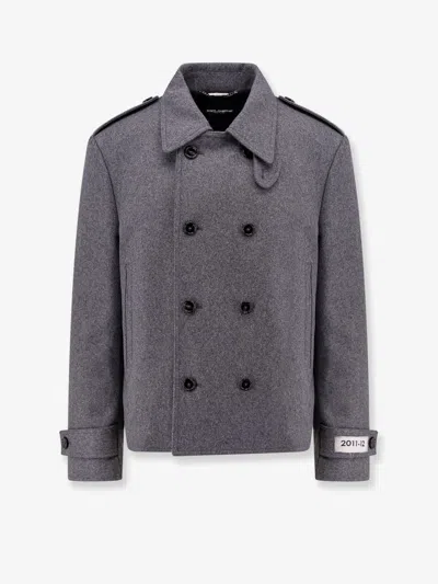 Dolce & Gabbana Men Cashmere And Wool Caban With Re-edition Label In Grey