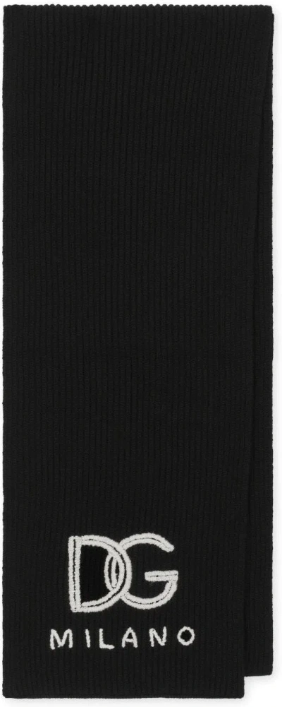 Dolce & Gabbana Cashmere Scarf Ribbed Edge In Black