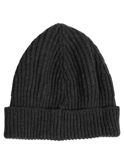 Dolce & Gabbana Men Charcoal Grey Ribbed Wool Knit Beanie One Size Hat