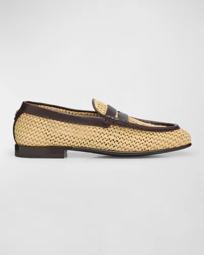 Dolce & Gabbana Men's City Blanco Woven Raffia Penny Loafers In Org