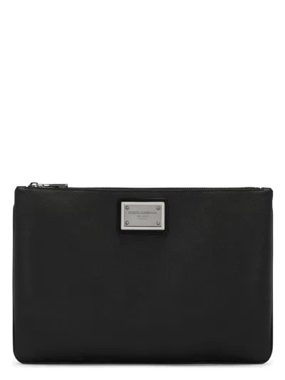 Dolce & Gabbana Men's Clutch With Logo Plaque In Black