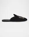 Dolce & Gabbana Velvet Slippers With Coat Of Arms Embroidery In Blk