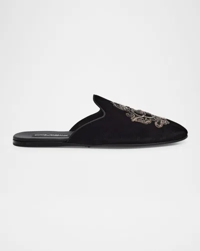Dolce & Gabbana Velvet Slipper In Navy Blue