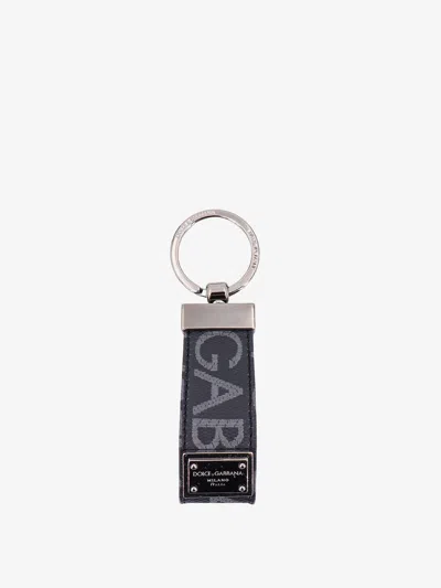 Dolce & Gabbana Men Coated Canvas Keychain With All-over Lettering Logo In Gray