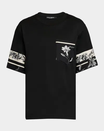 DOLCE & GABBANA MEN'S COTTON AND SILK DIGITAL-PRINT POCKET T-SHIRT