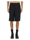Dolce & Gabbana Black Bermuda Shorts With Pockets In Linen Man In Black