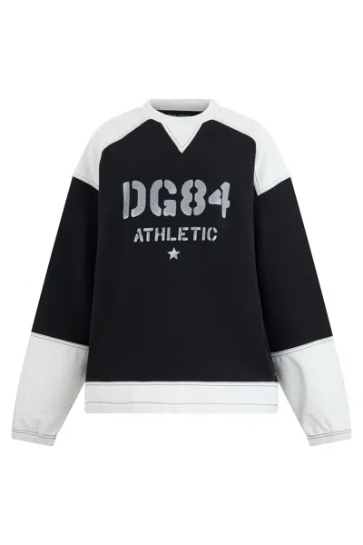 Dolce & Gabbana Cotton Sweatshirt Contrast Sleeves V Neckline In Black