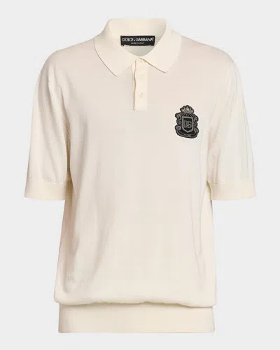 Dolce & Gabbana Men's Cotton Heraldic Crest Polo Shirt In White