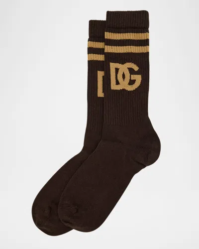 Dolce & Gabbana Men's Cotton Knit Large Logo Sport Socks In Black