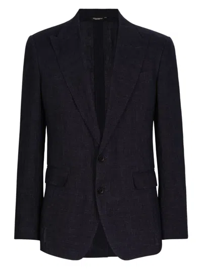 DOLCE & GABBANA MEN'S COTTON LINEN BLAZER PEAK LAPELS