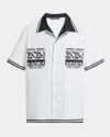 Dolce & Gabbana Short Sleeve Shirt With Contrast Collar And Graphic Print In Black