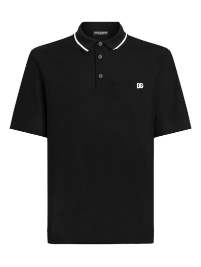 Dolce & Gabbana Men Cotton Polo Shirt With Embroidered Logo In Black