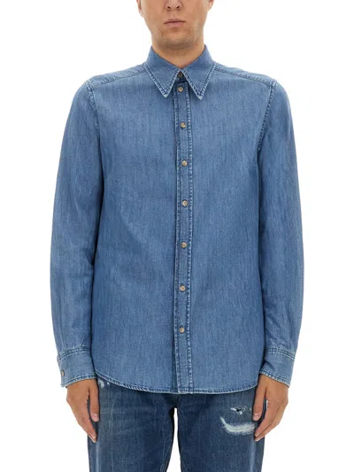 Dolce & Gabbana Men Cotton Shirt In Blue