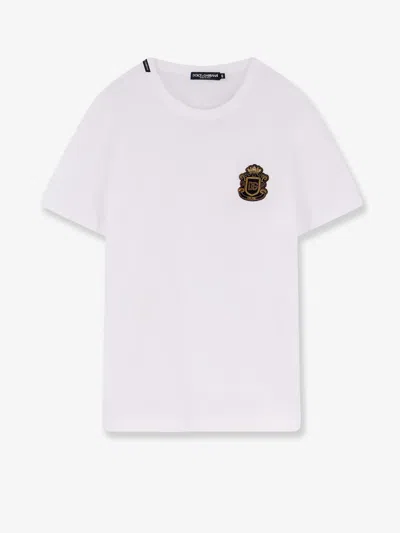 Dolce & Gabbana Men Cotton T-shirt With Iconic Logo Patch In White