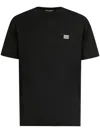 Dolce & Gabbana Cotton T-shirt With Metal Plaque Featuring Front Logo In Black