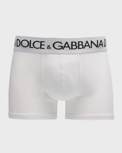 Dolce & Gabbana White Boxer Briefs With Branded Waistband In Stretch Cotton