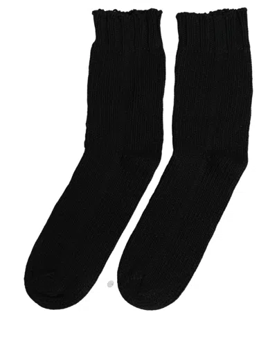 Dolce & Gabbana Men Dark Blue Cotton Ribbed Mid Calf Accessory Socks In Black