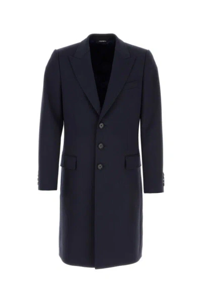 Dolce & Gabbana Men Dark Blue Stretch Polyester Blend Coat