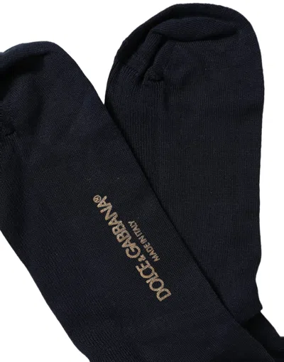 Dolce & Gabbana Men Dark Blue Viscose Over The Calf Accessory Socks