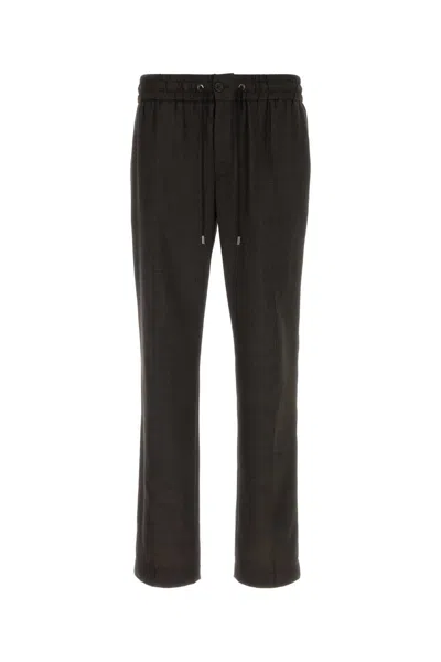 Dolce & Gabbana Men Dark Brown Wool Pant In Black