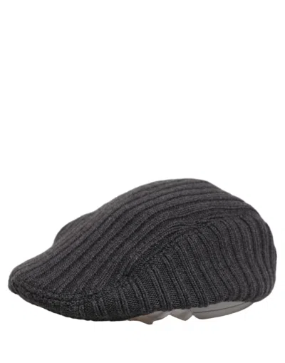 Dolce & Gabbana Men Dark Gray Wool Knitted Newsboy Capello Hat In Black