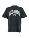 Dolce & Gabbana Men Dark Grey Crewneck T-shirt With Logo Lettering Print On The Front In Cotton Man In Gray