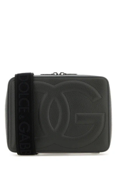 Dolce & Gabbana Men Dark Grey Leather Crossbody Bag In Gray